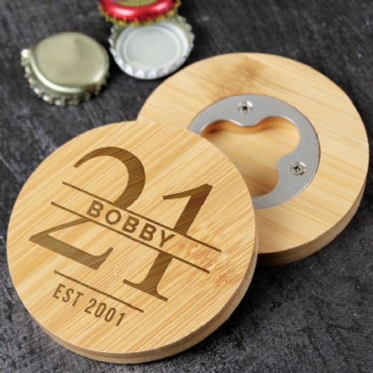 The Gift Experience Personalised Big Age Bamboo Bottle Opener Coaster