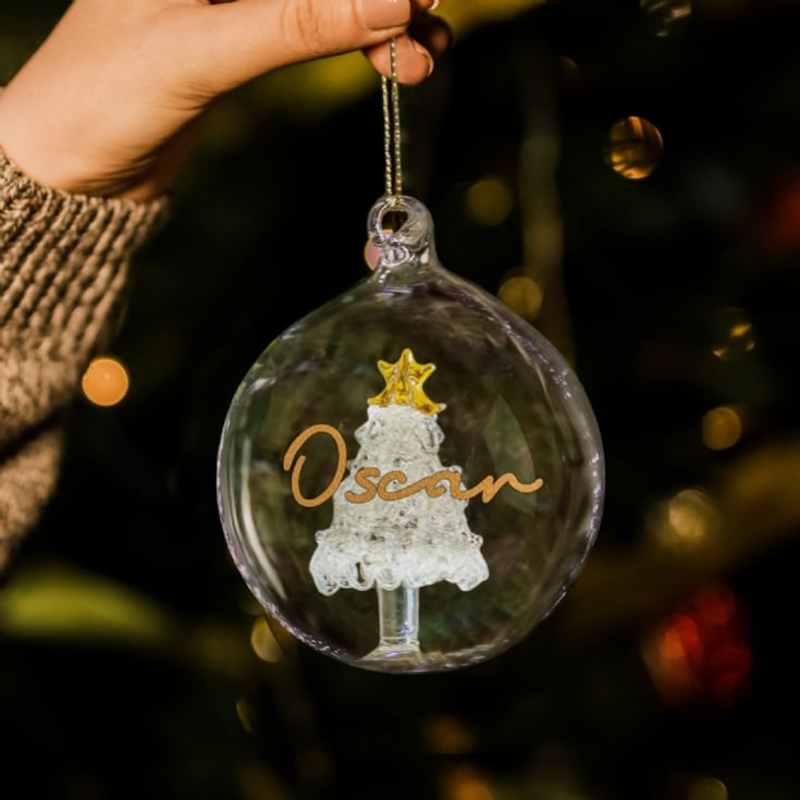 Personalised Glass Glitter Xmas Tree Bauble product image
