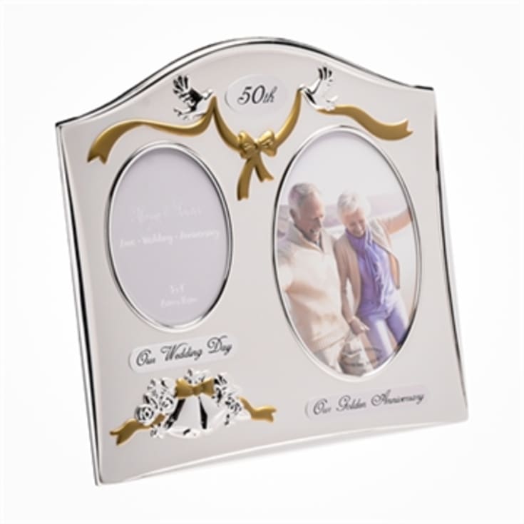 The Gift Experience Silver Plated Double 50Th Anniversary Photo Frame