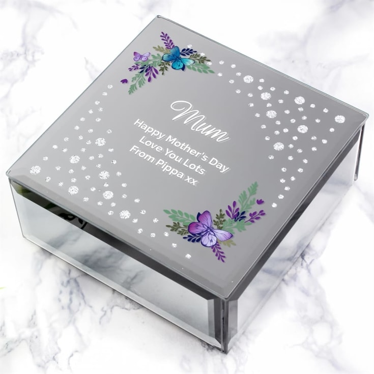 Personalised Floral Butterfly Diamante Glass Trinket Box product image