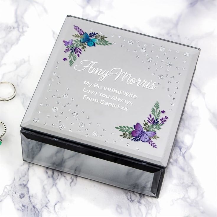 Personalised Floral Butterfly Diamante Glass Trinket Box product image