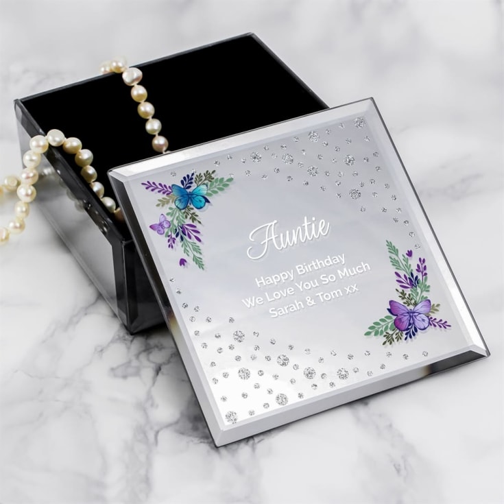 Personalised Floral Butterfly Diamante Glass Trinket Box product image