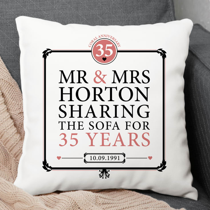 The Gift Experience Coral Personalised 35Th (Coral) Anniversary Sharing The Sofa Cushion