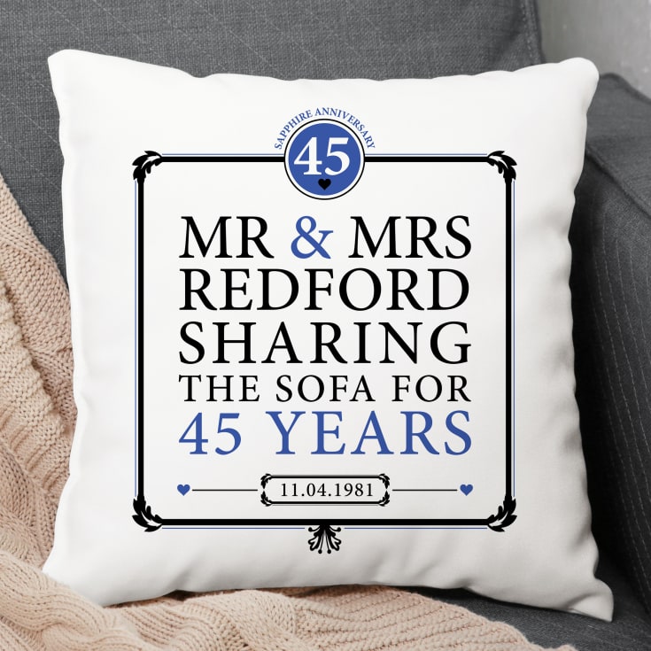 The Gift Experience Black/Blue Personalised 45Th (Sapphire) Anniversary Sharing The Sofa Cushion