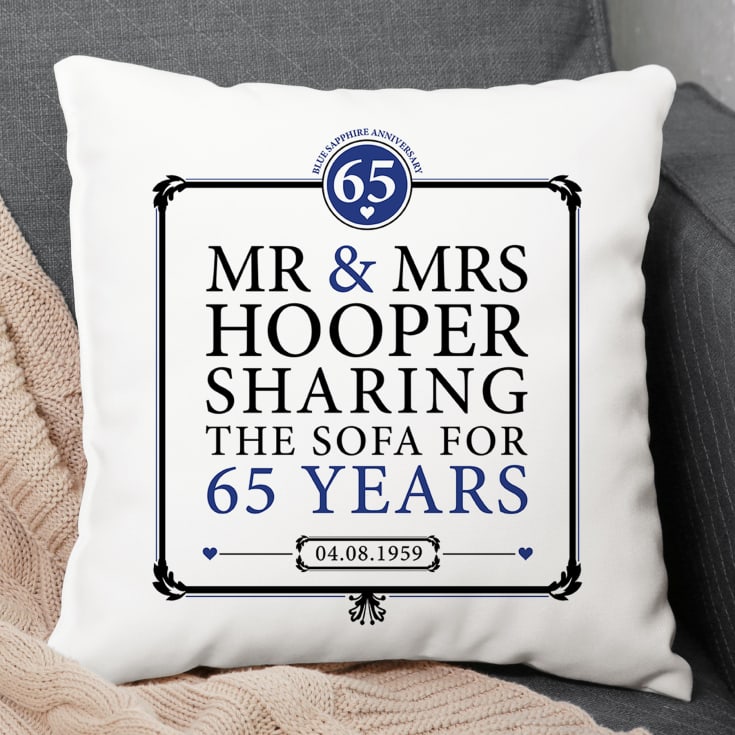 The Gift Experience Blue Personalised 65Th ( Sapphire) Anniversary Sharing The Sofa Cushion