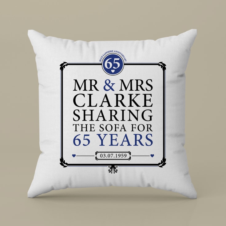 Personalised 65th (Blue Sapphire) Anniversary Sharing the Sofa Cushion product image
