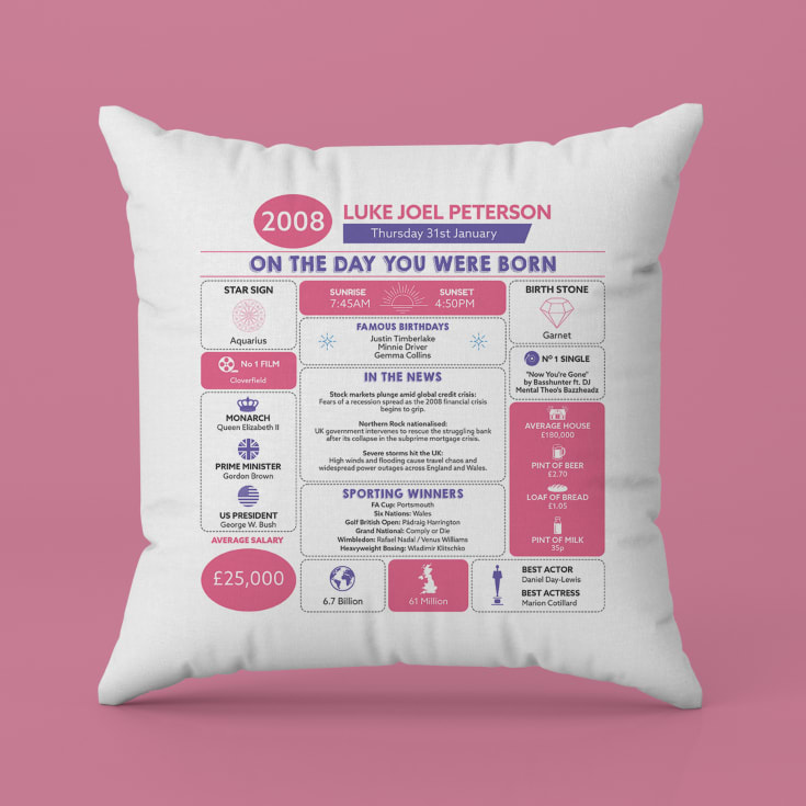 Personalised The Day You Were Born - 18th Birthday Cushion product image