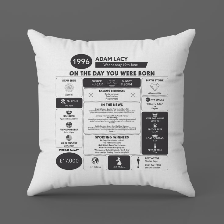 Personalised The Day You Were Born - 30th Birthday Cushion product image