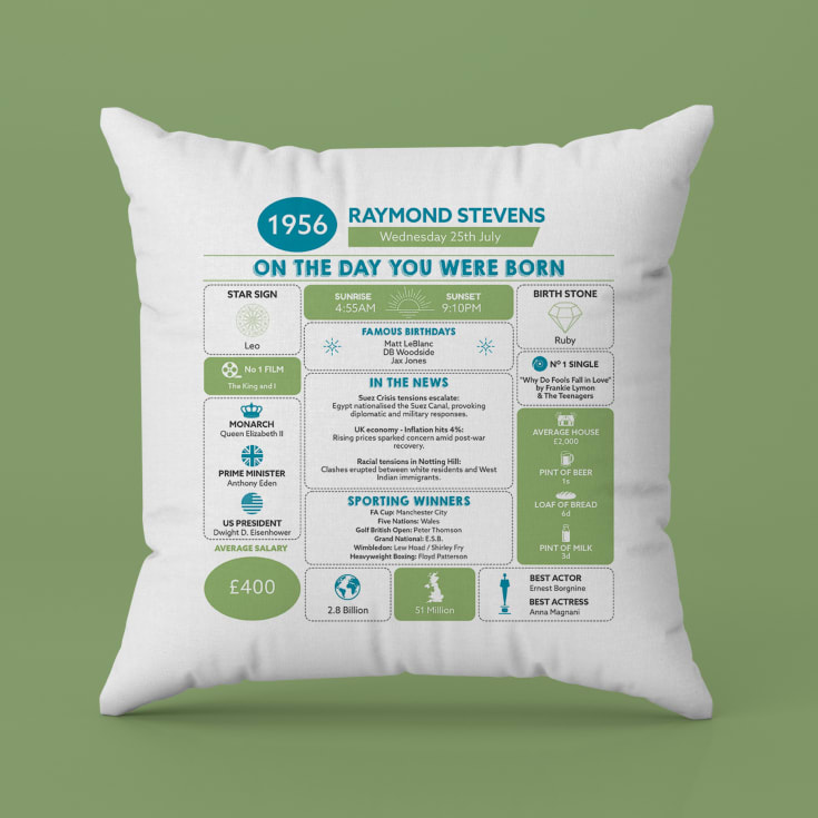 Personalised The Day You Were Born - 70th Birthday Cushion product image