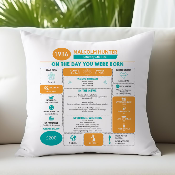 Personalised The Day You Were Born - 90th Birthday Cushion product image