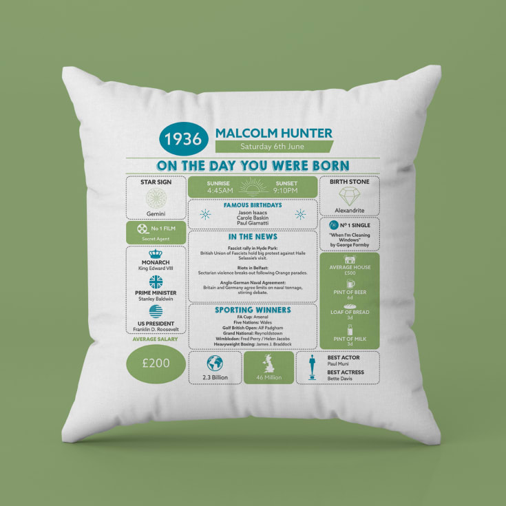 Personalised The Day You Were Born - 90th Birthday Cushion product image