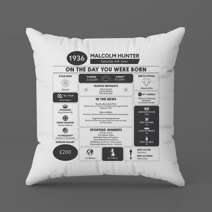 Personalised The Day You Were Born - 90th Birthday Cushion product image