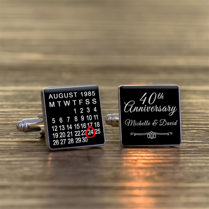 The Gift Experience Silver Personalised 40Th Wedding Anniversary Finish Calendar Date Square Cufflinks