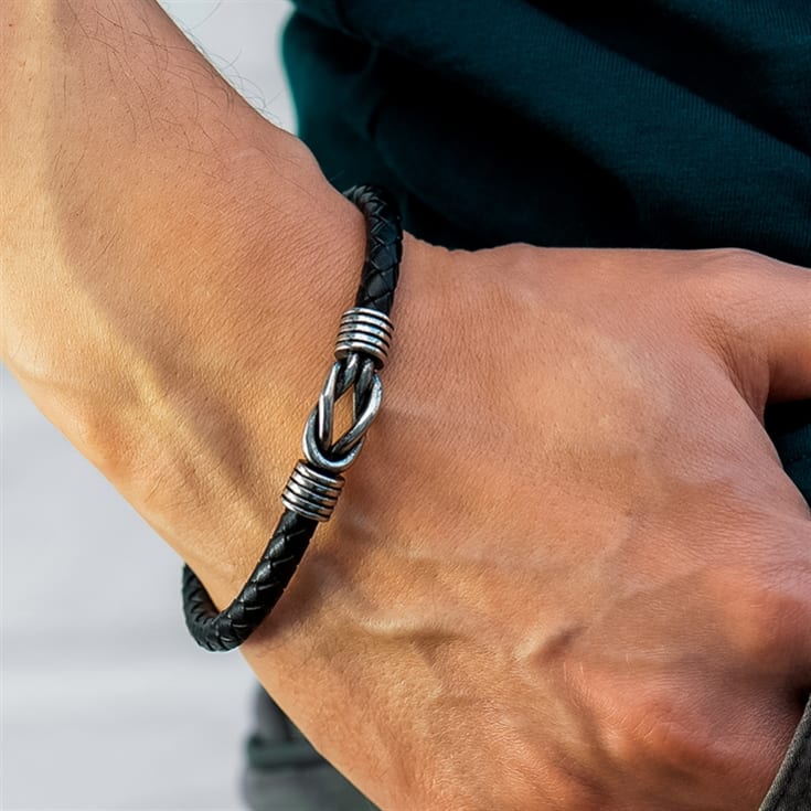 The Gift Experience Men's Personalised Infinity Knot Leather Bracelet
