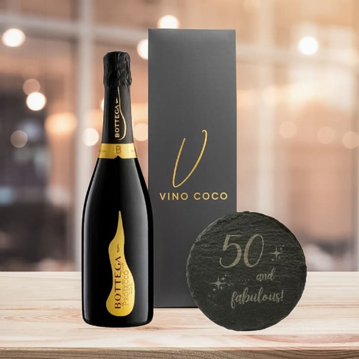 Bottega Prosecco & "50 & Fabulous" Slate Coaster Gift Set product image