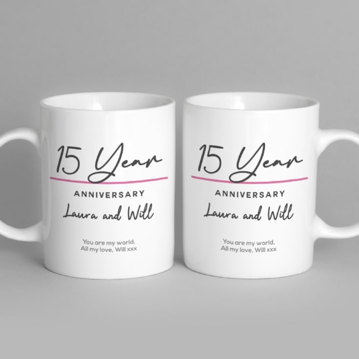 Pair of Personalised Classy 15th Anniversary Year Mugs product image