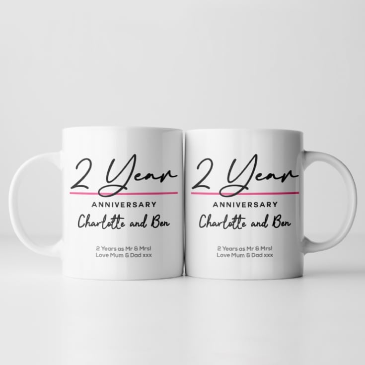 Pair of Personalised Classy 2nd Anniversary Mugs product image