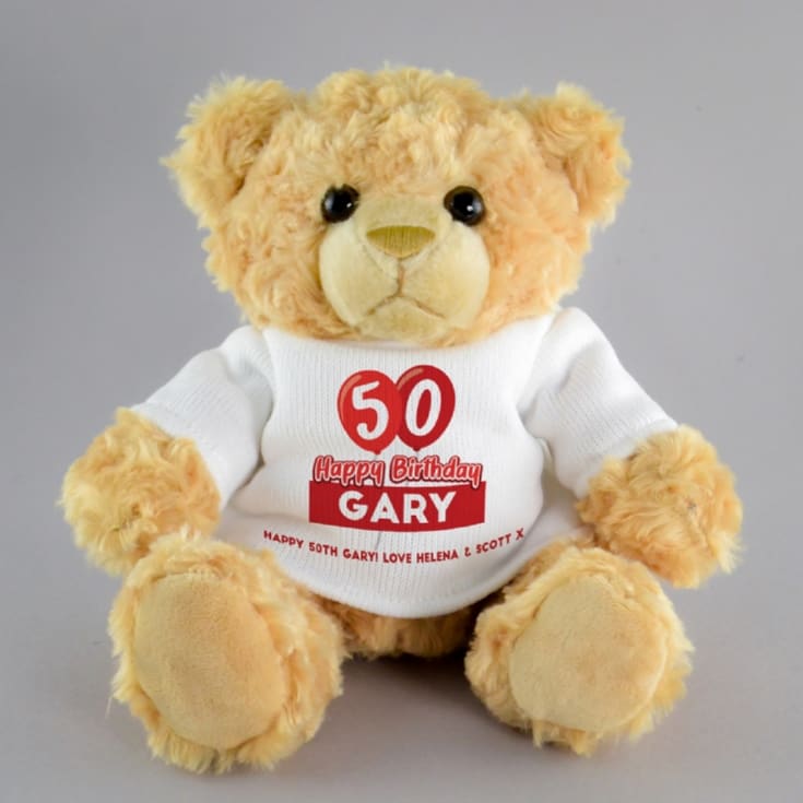 Personalised 50th Birthday Balloon Teddy Bear product image