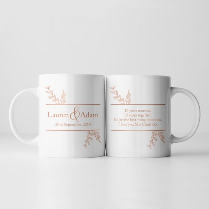 Personalised Botanical 10th Wedding Anniversary Mug product image
