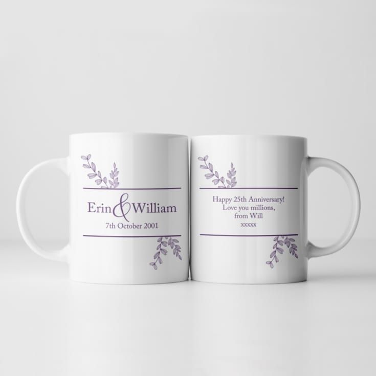 Personalised Botanical 25th Wedding Anniversary Mug product image