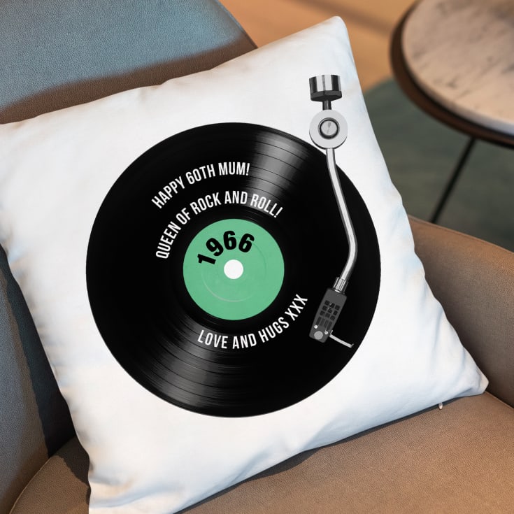 Personalised 60th Birthday Retro Record Cushion product image