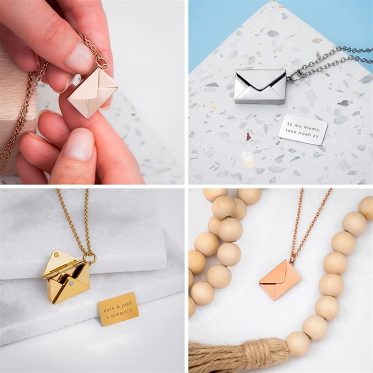 The Gift Experience Gold Personalised Secret Message Envelope Necklace