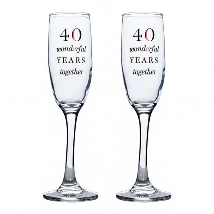 The Gift Experience 40Th Anniversary Champagne Flute Glasses - Set Of 2