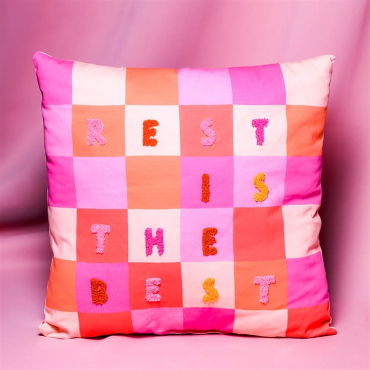 Raspberry Blossom Cushion - "Rest Is The Best" product image