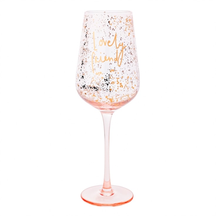 The Gift Experience Pink/Gold "Lovely Friend" Wine Glass