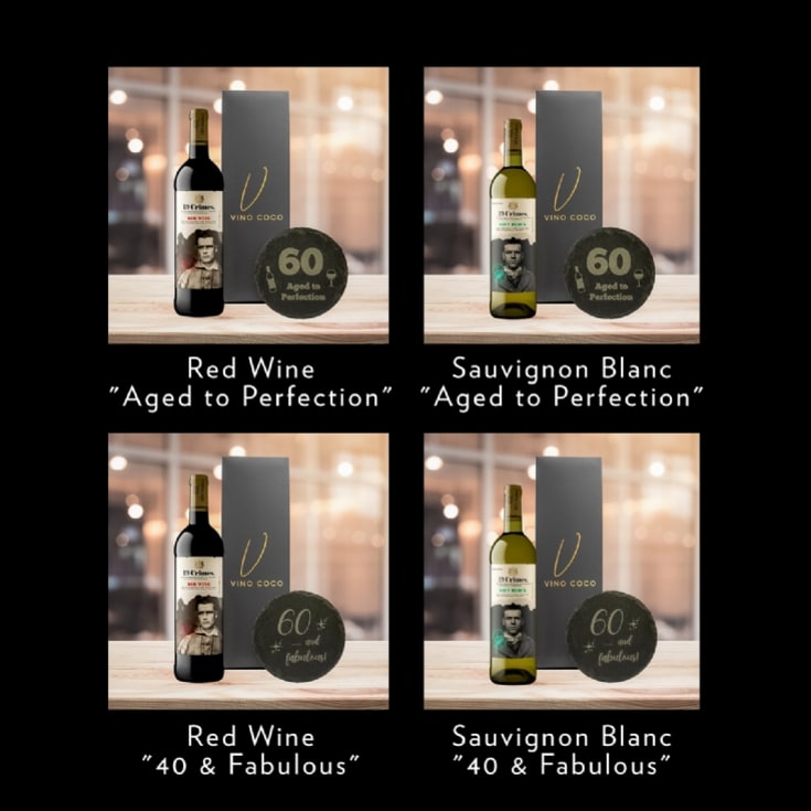 19 Crimes Red Wine & Sauvignon Blanc Gift Sets with 60th Birthday Slate Coaster product image