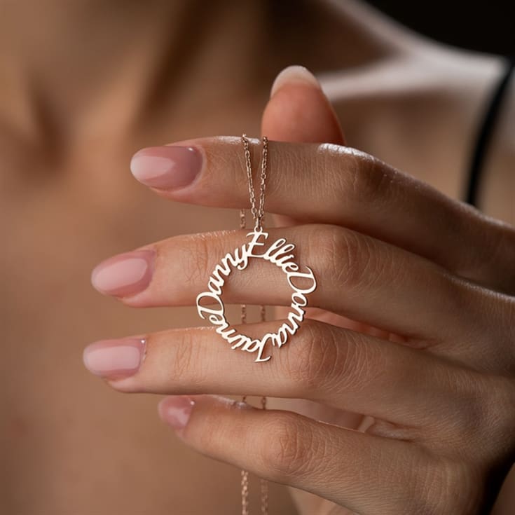The Gift Experience Silver/Gold Personalised Circle Family Name Necklace