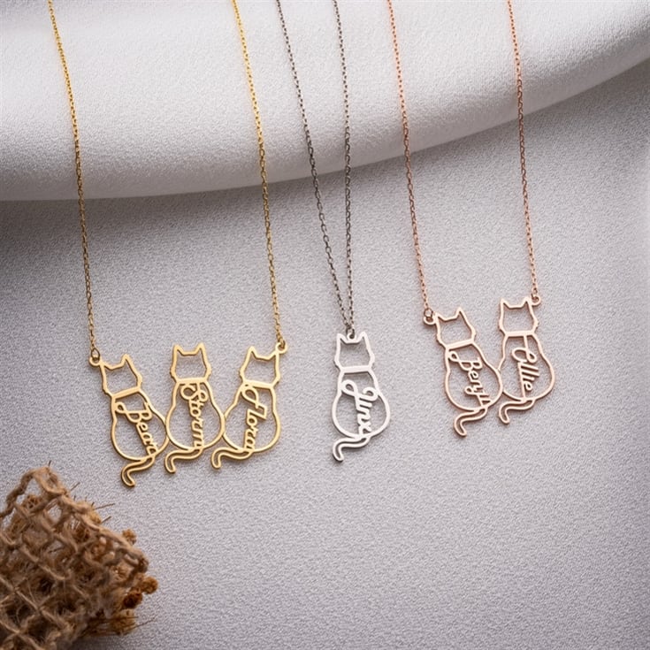 The Gift Experience Silver Personalised Sterling Cat Necklace With Name