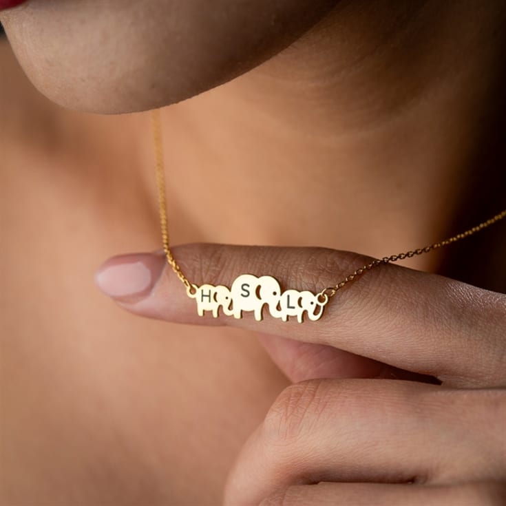The Gift Experience Silver/Gold Personalised Elephant Necklace With Family Initials