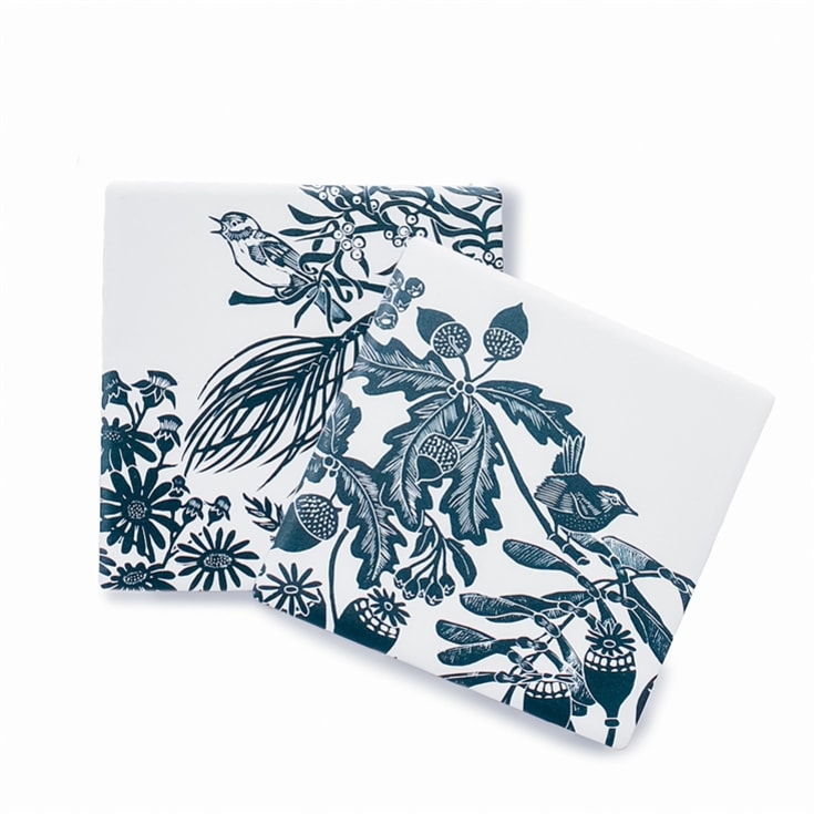 The Gift Experience Kate Heiss Woodland Navy Set Of Ceramic Coasters