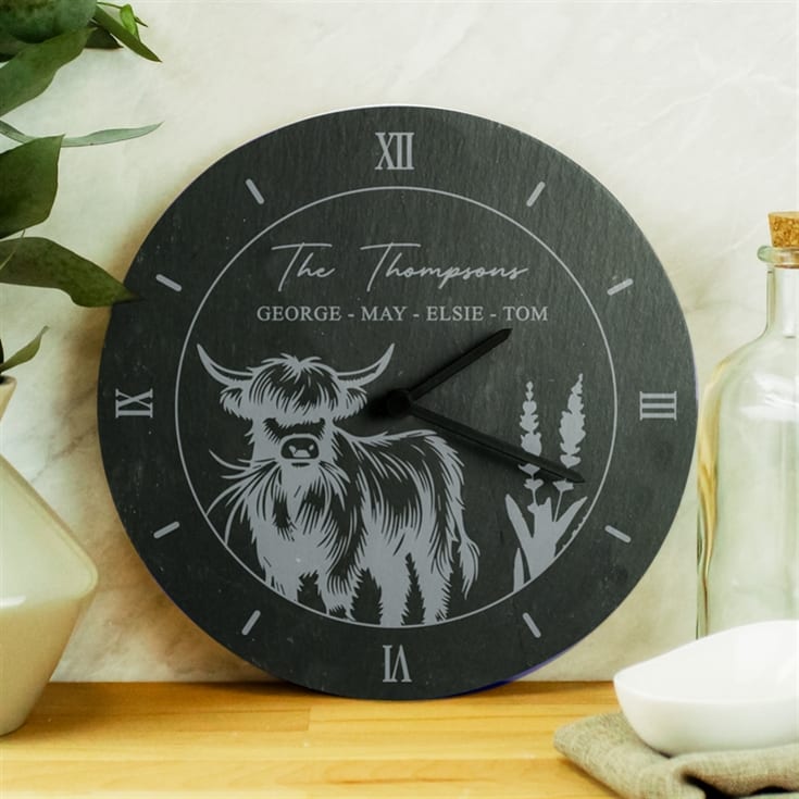 Personalised Highland Cow Slate Clock product image