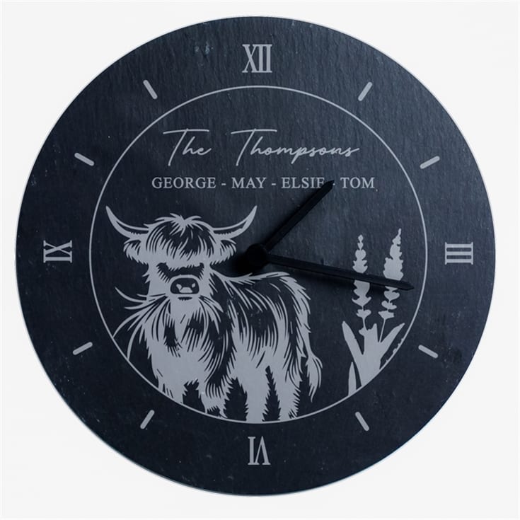 Personalised Highland Cow Slate Clock product image