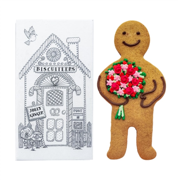 The Gift Experience Golden/White/Cream Biscuiteers "Fleur" Hand-Iced Jolly Ginger Letterbox Biscuit