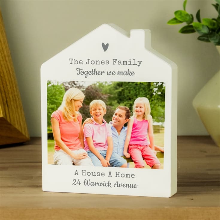 Personalised Grey Heart Photo Upload Wooden House Ornament product image