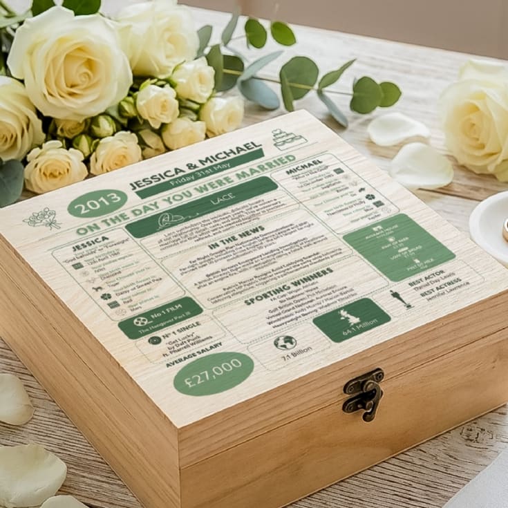 Personalised (13th) Wedding Anniversary (Lace) - Day You Were Married Chart Keepsake Box product image