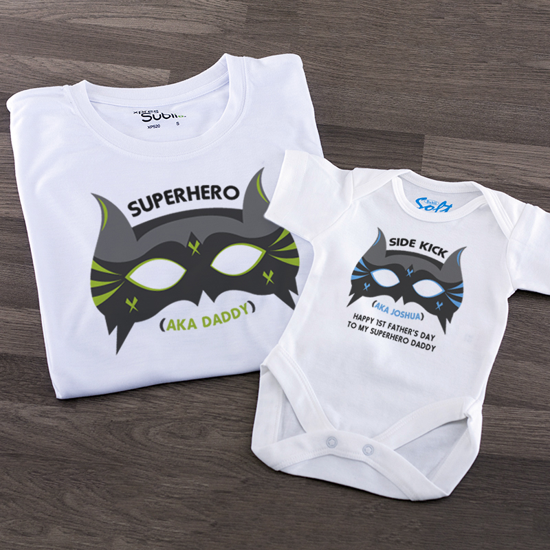 Superhero tshirt and babygrow for Dad and Baby Superhero tshirt and babygrow for Dad and Baby