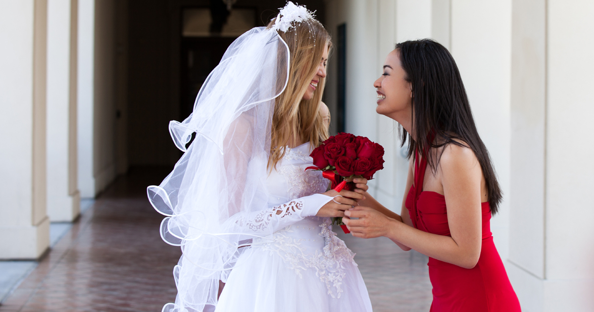 Bride saying thank you to her bridesmaid Bride saying thank you to her bridesmaid