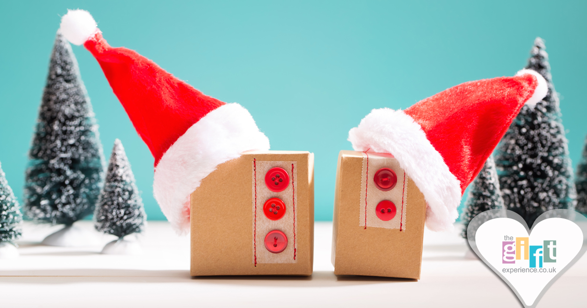Christmas gifts wearing Santa hats Christmas gifts wearing Santa hats