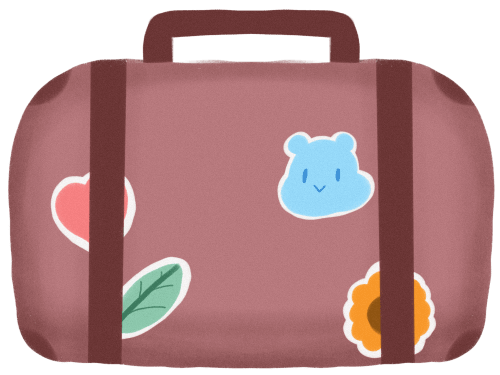 An illustration of a luggage bag with hamster stickers on it