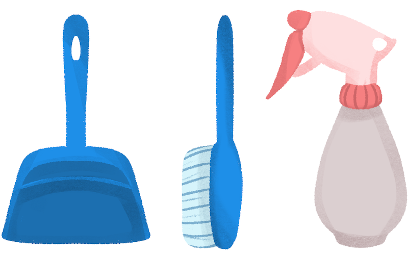 An illustration of cleaning supplies used for hamster enclosures