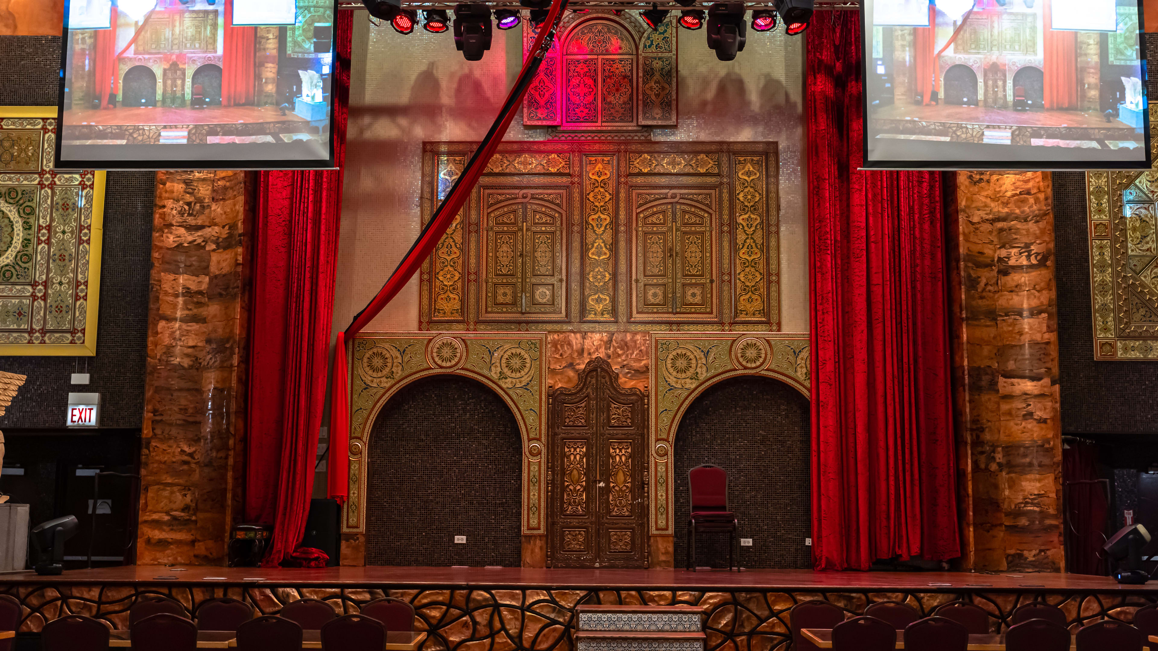 The ornate stage set up at Alhambra Palace Restaurant.