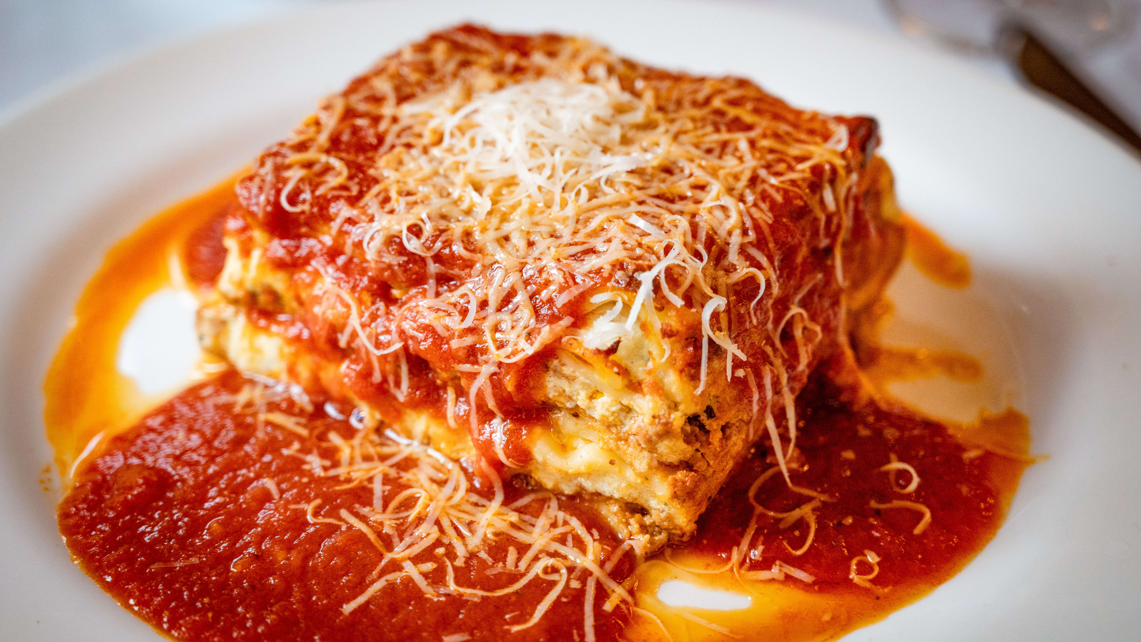 This is a plate of lasagna at Dante & Luigi's.