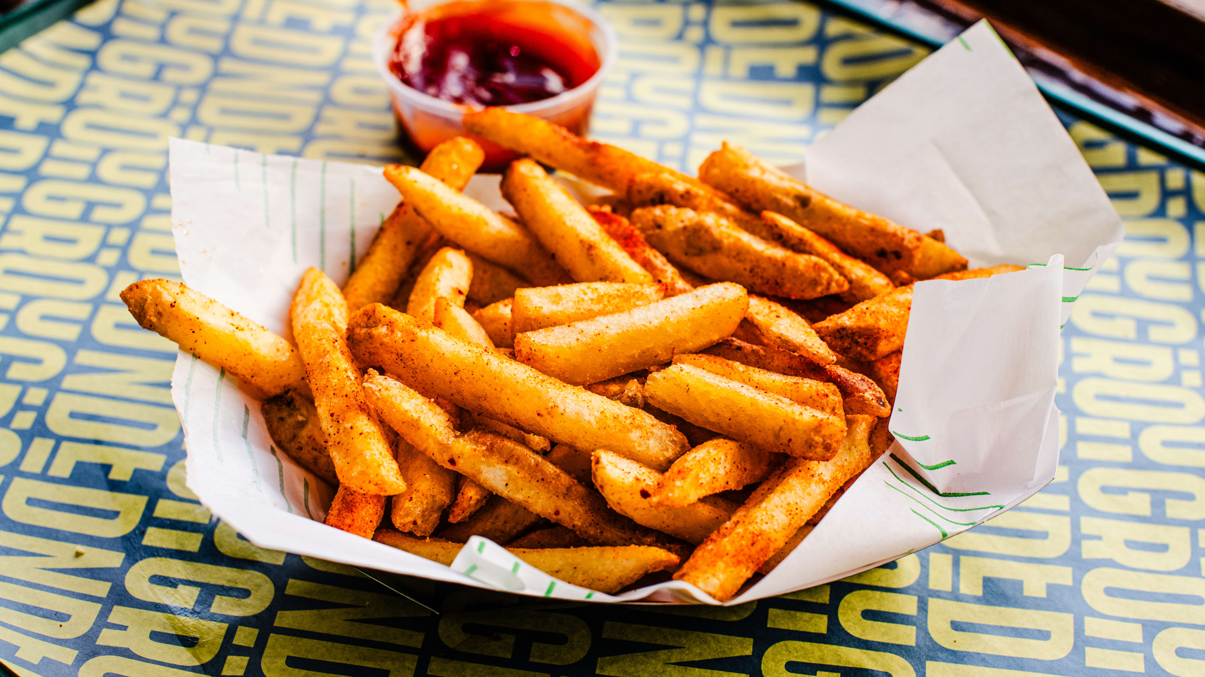 A tray of fries at Grounded Burger.