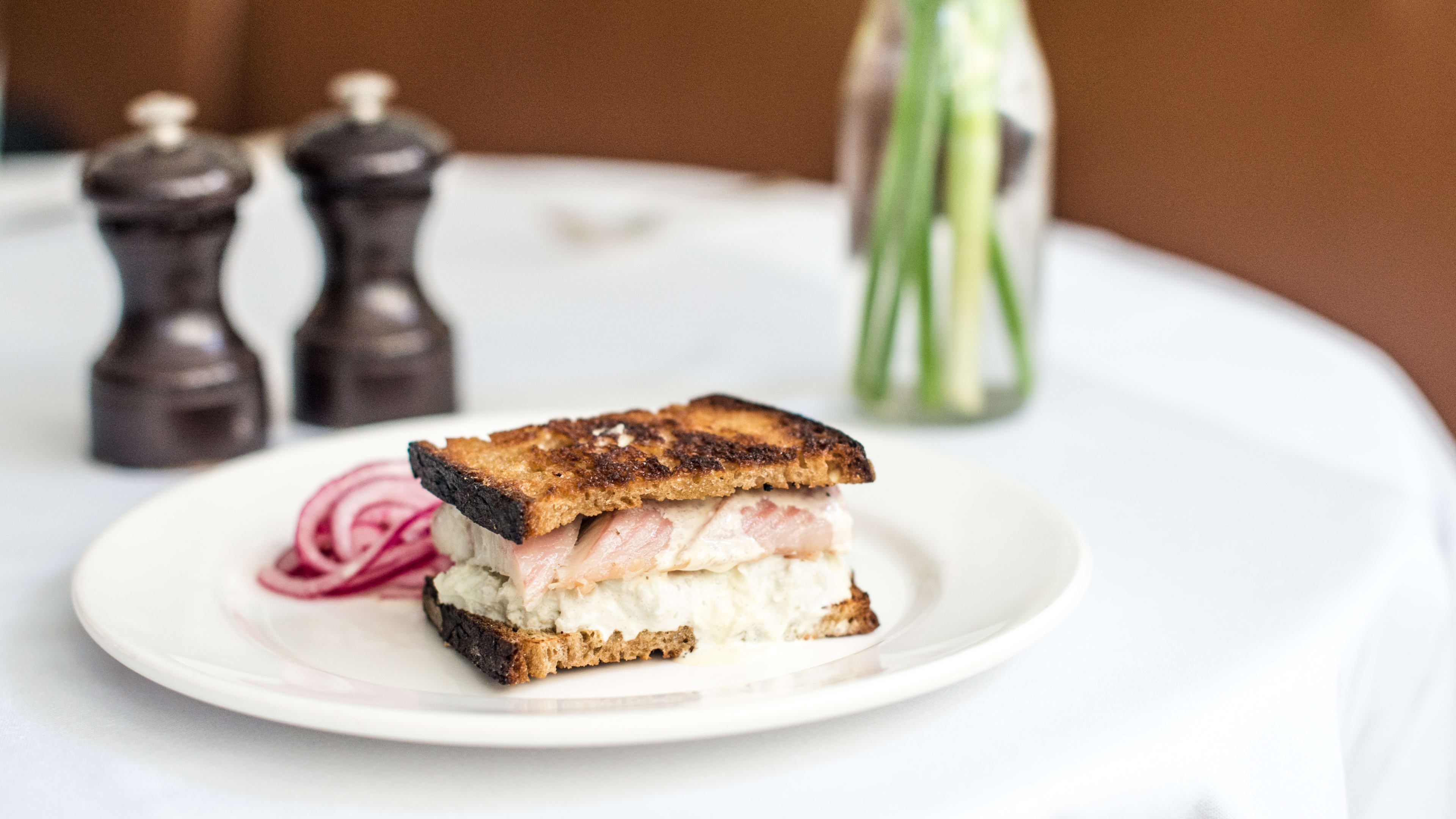 A smoked eel sandwich from Quo Vadis.