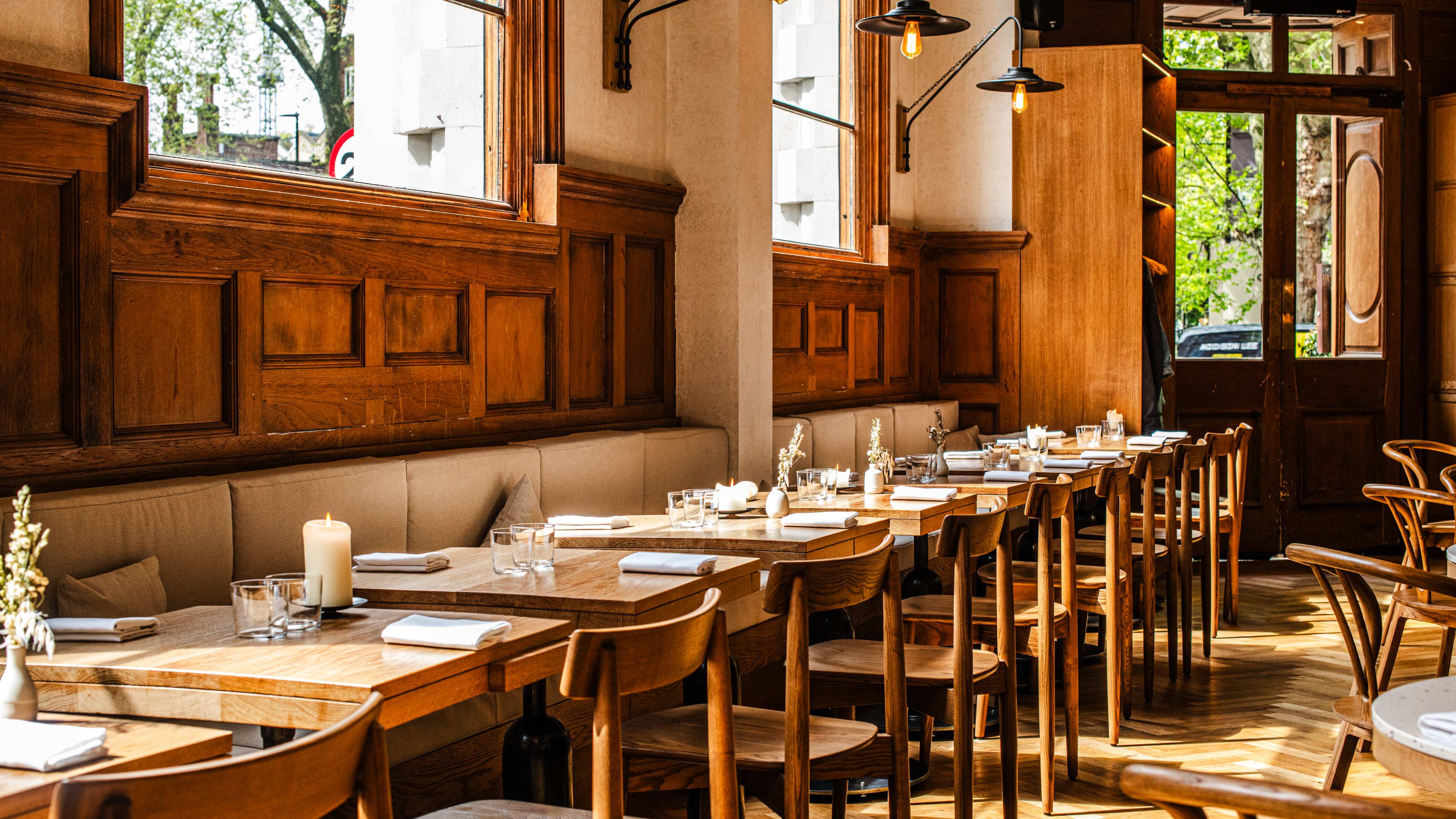 The banquette seating in Morchella in Clerkenwell.