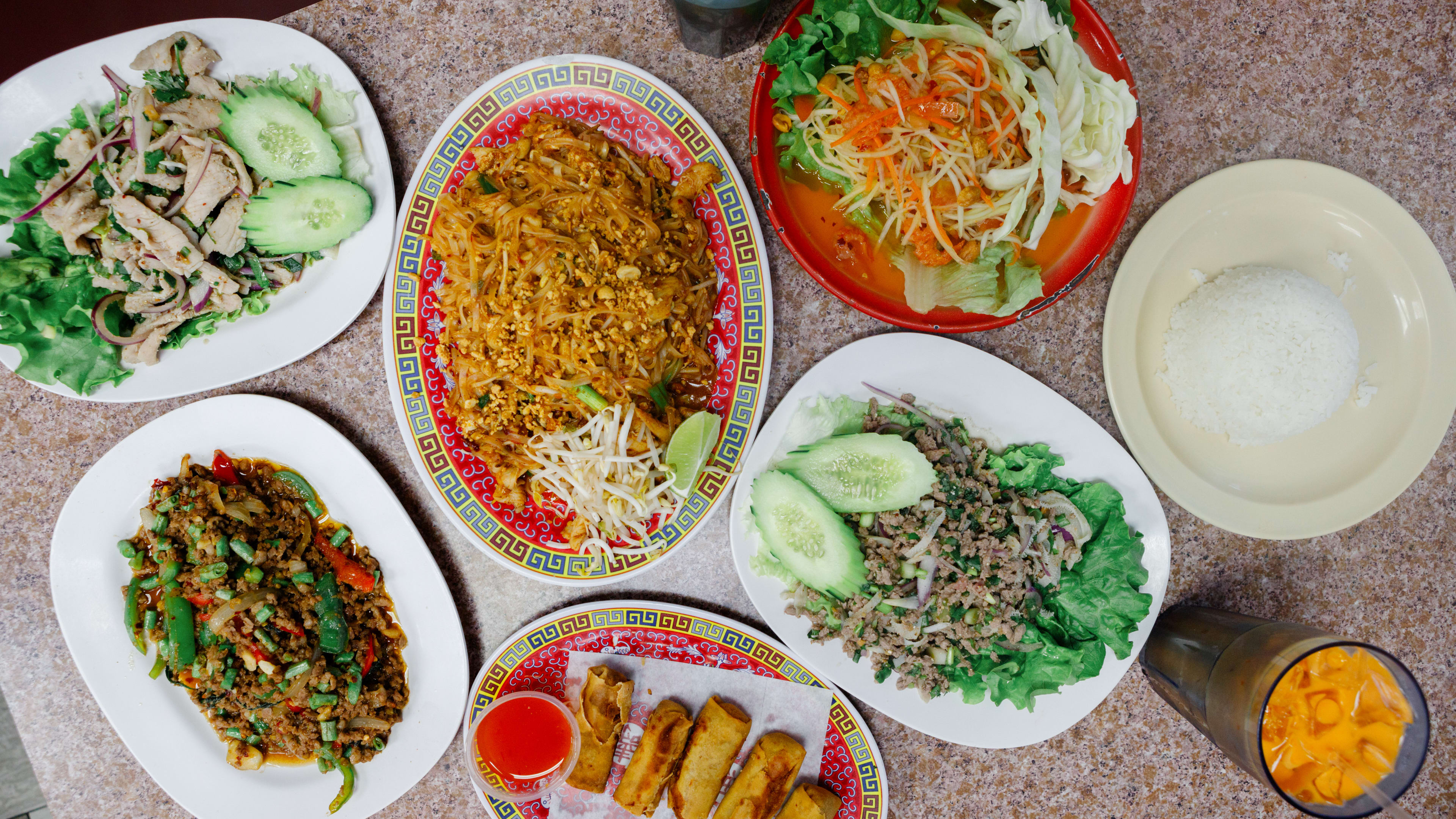 color spread of thai food dishes